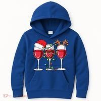 Wine Christmas Santa Hat Xmas Lights Reindeer Antlers Meaningful Gift Kids Hoodie thumb 0