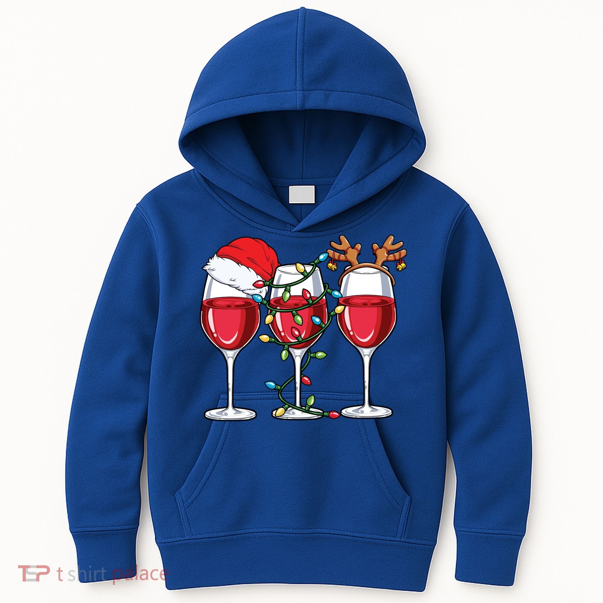 Wine Christmas Santa Hat Xmas Lights Reindeer Antlers Meaningful Gift Kids Hoodie