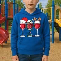 Wine Christmas Santa Hat Xmas Lights Reindeer Antlers Meaningful Gift Kids Hoodie thumb 2