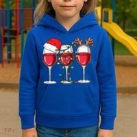 Wine Christmas Santa Hat Xmas Lights Reindeer Antlers Meaningful Gift Kids Hoodie thumb 3