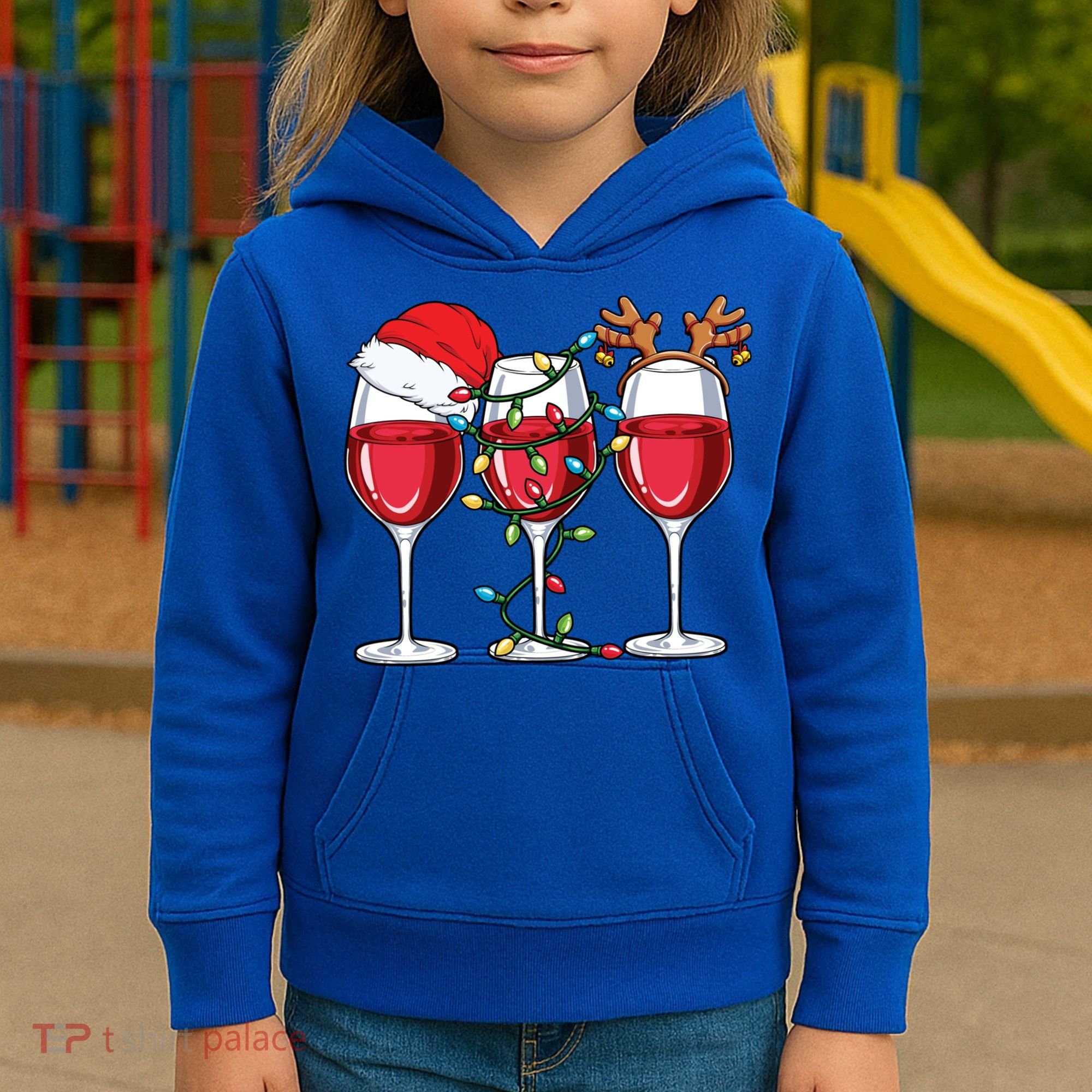 Wine Christmas Santa Hat Xmas Lights Reindeer Antlers Meaningful Gift Kids Hoodie