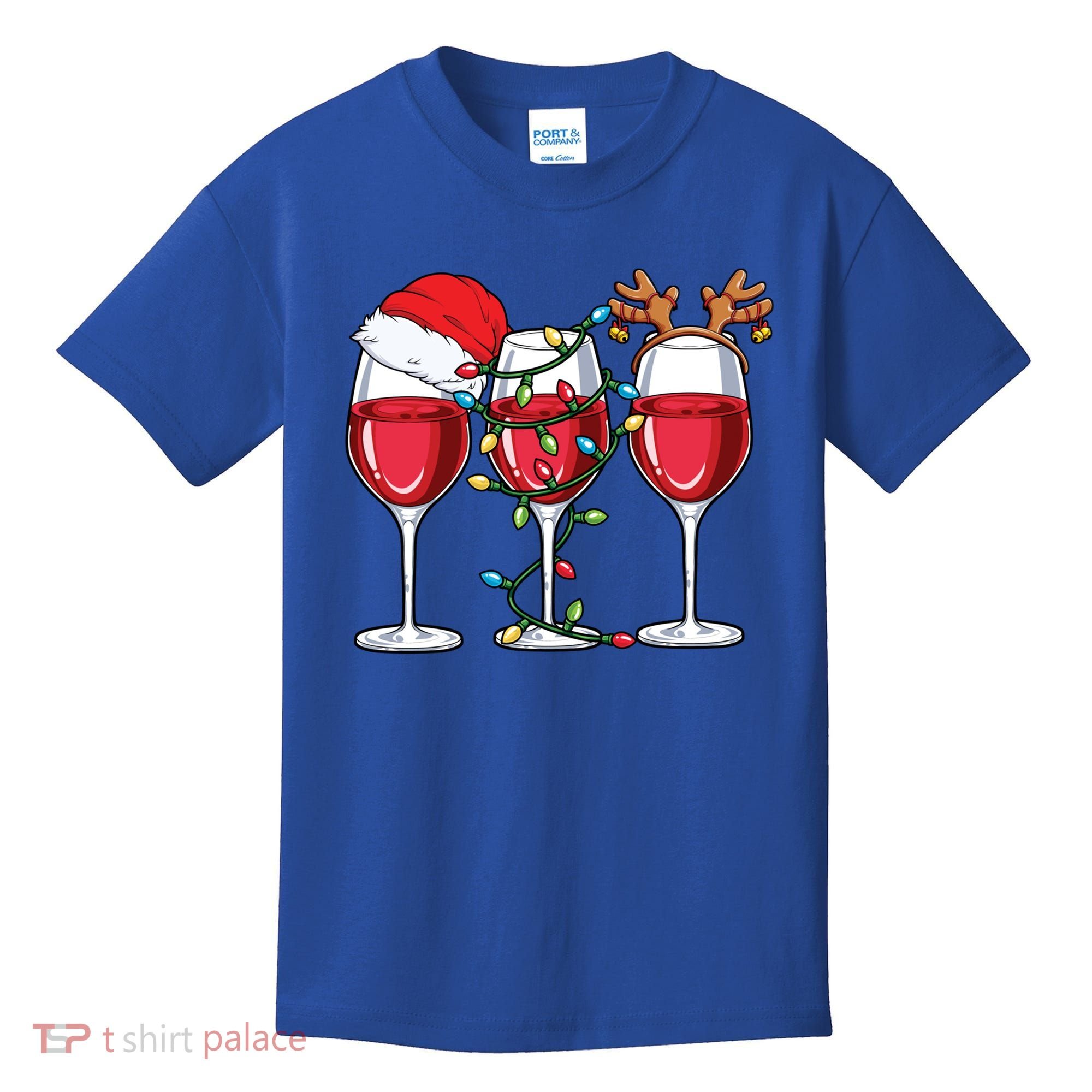 Wine Christmas Santa Hat Xmas Lights Reindeer Antlers Meaningful Gift Kids T-Shirt