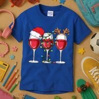 Wine Christmas Santa Hat Xmas Lights Reindeer Antlers Meaningful Gift Kids T-Shirt thumb 3