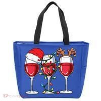Wine Christmas Santa Hat Xmas Lights Reindeer Antlers Meaningful Gift Tote Bag thumb 0