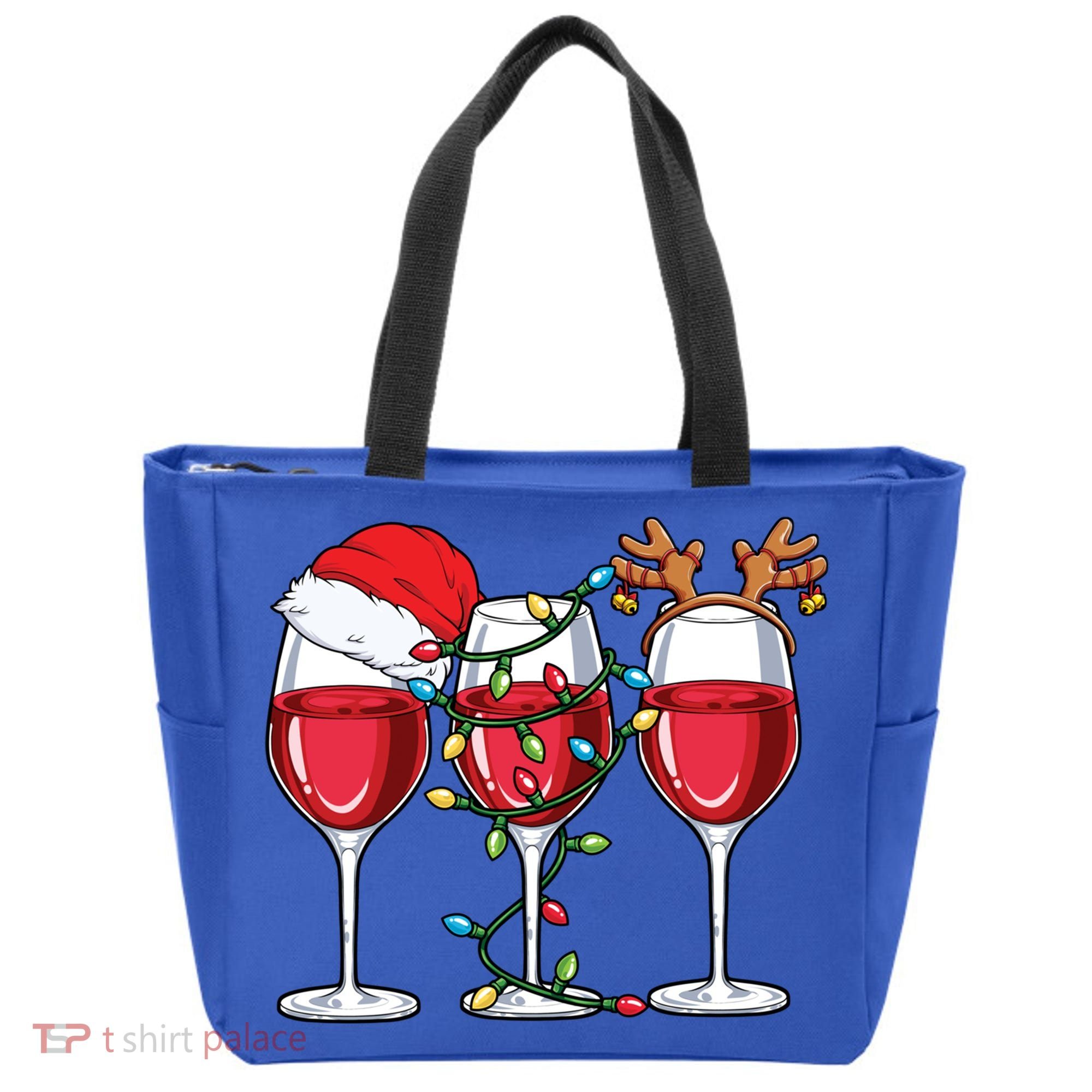 Wine Christmas Santa Hat Xmas Lights Reindeer Antlers Meaningful Gift Tote Bag
