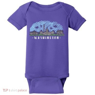 Washington Cartoon Style Illustration Baby Bodysuit