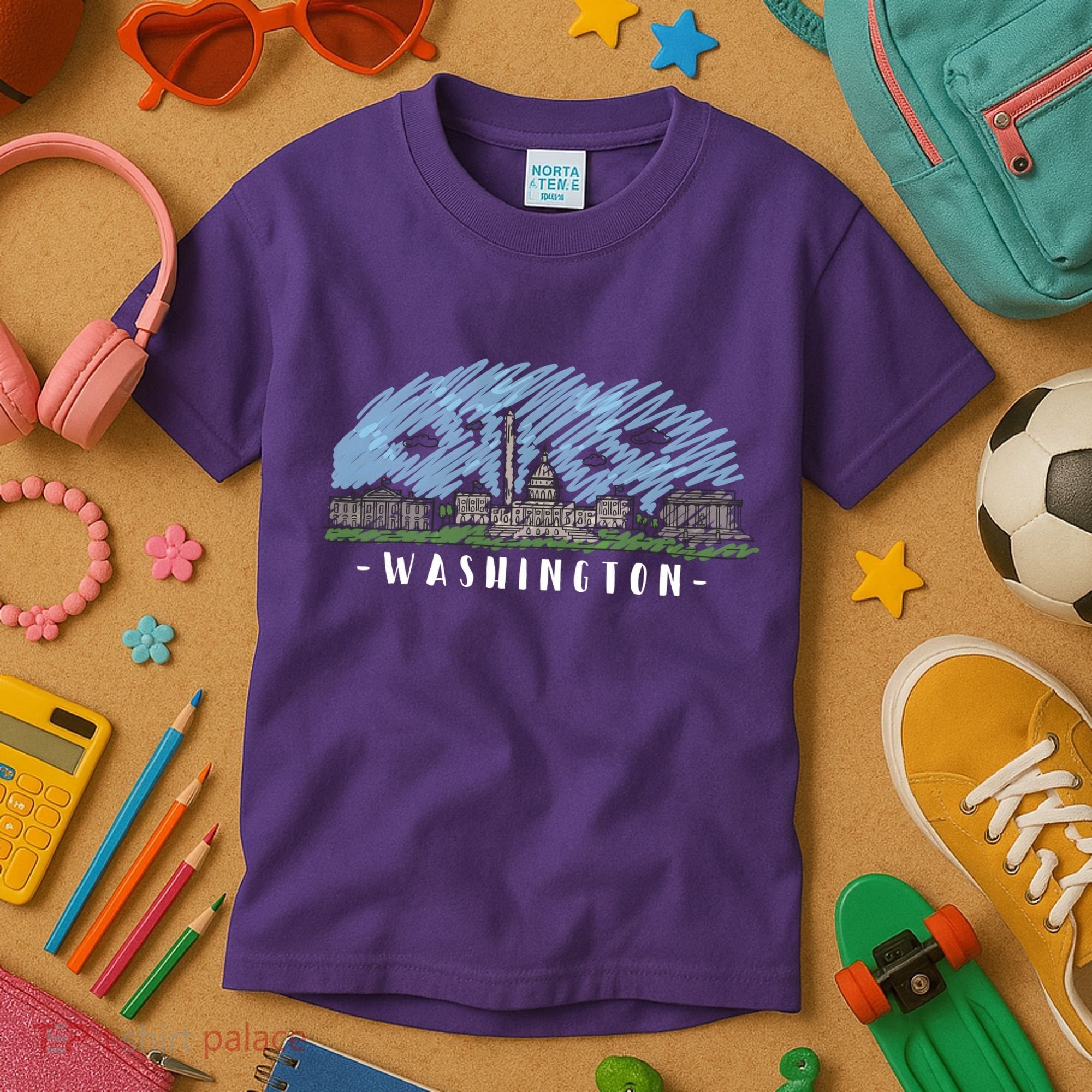 Washington Cartoon Style Illustration Kids T-Shirt
