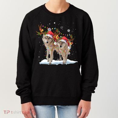 Wolf Christmas Santa Hat Tree Lights Xmas Funny Wolf Gift Women's Sweatshirt