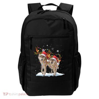 Wolf Christmas Santa Hat Tree Lights Xmas Funny Wolf Gift Backpack