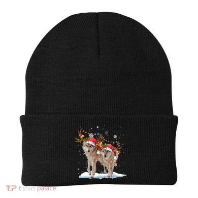 Wolf Christmas Santa Hat Tree Lights Xmas Funny Wolf Gift Beanie
