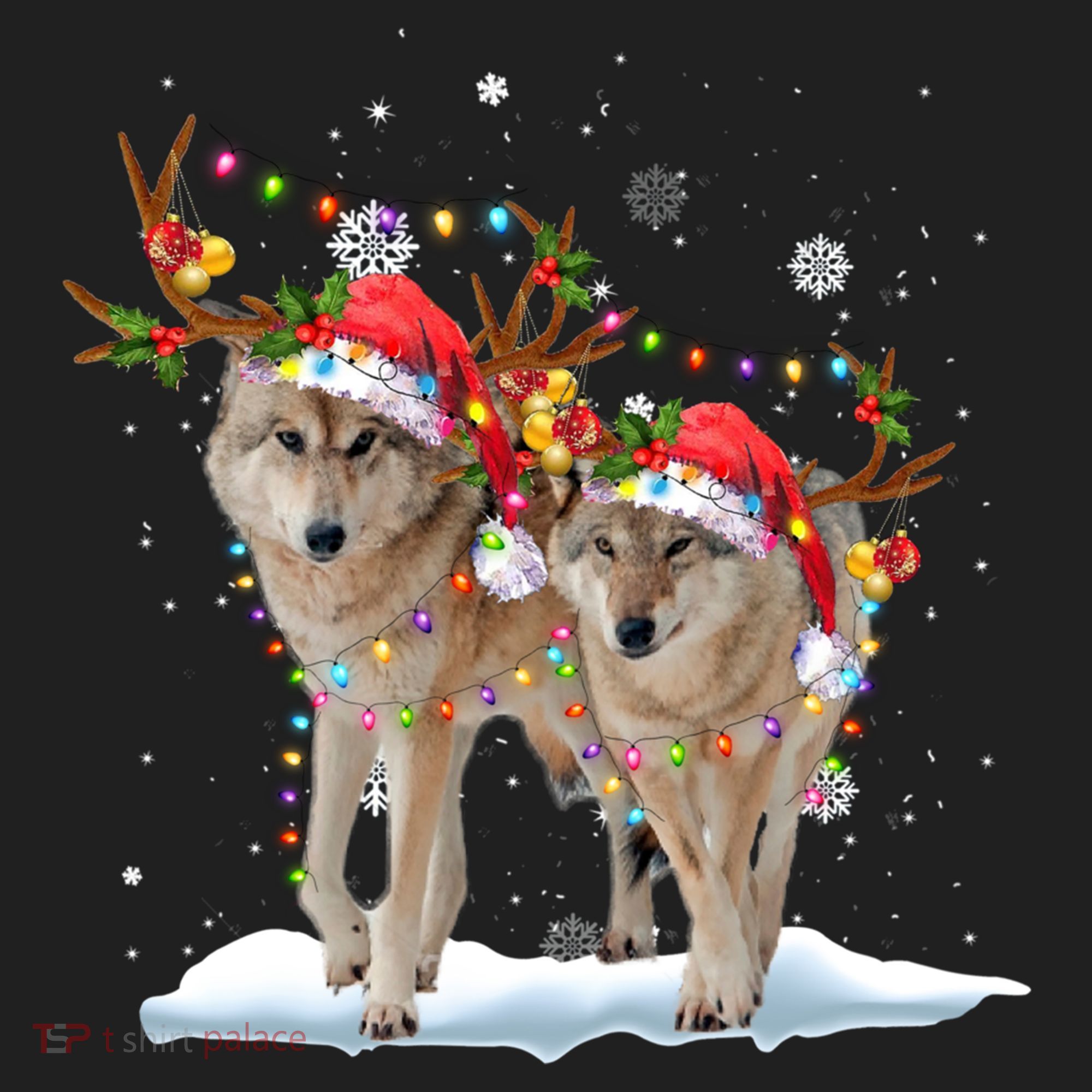 Wolf Christmas Santa Hat Tree Lights Xmas Funny Wolf Gift Beanie