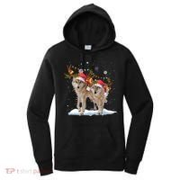 Wolf Christmas Santa Hat Tree Lights Xmas Funny Wolf Gift Women's Hoodie thumb 0