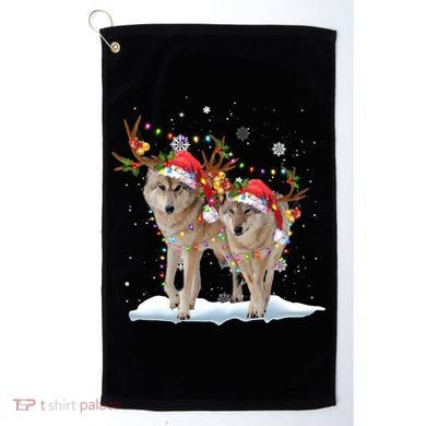 Wolf Christmas Santa Hat Tree Lights Xmas Funny Wolf Gift Golf Towel