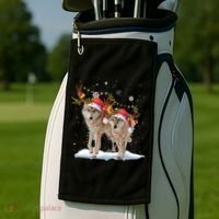 Wolf Christmas Santa Hat Tree Lights Xmas Funny Wolf Gift Golf Towel thumb 2