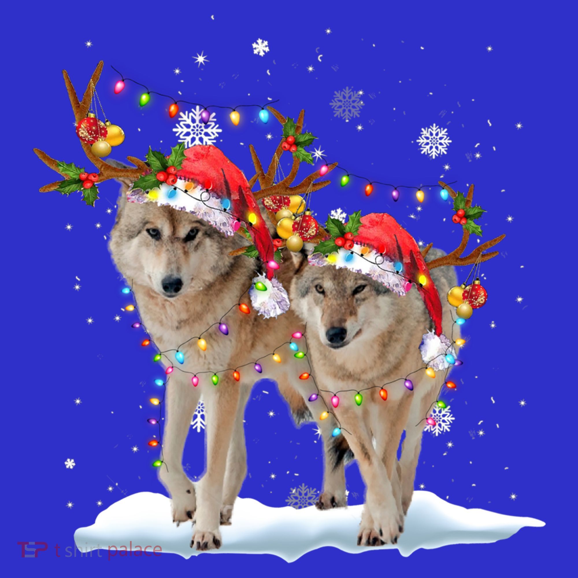 Wolf Christmas Santa Hat Tree Lights Xmas Funny Wolf Gift Apron