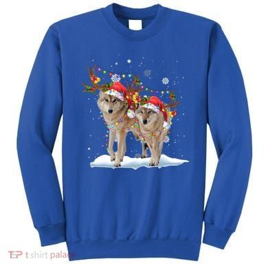 Wolf Christmas Santa Hat Tree Lights Xmas Funny Wolf Gift Sweatshirt