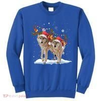 Wolf Christmas Santa Hat Tree Lights Xmas Funny Wolf Gift Sweatshirt thumb 0