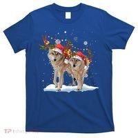 Wolf Christmas Santa Hat Tree Lights Xmas Funny Wolf Gift T-Shirt thumb 0