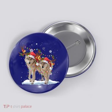 Wolf Christmas Santa Hat Tree Lights Xmas Funny Wolf Gift Button