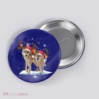 Wolf Christmas Santa Hat Tree Lights Xmas Funny Wolf Gift Button thumb 0