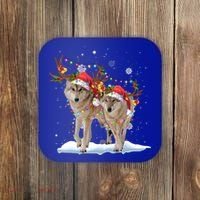 Wolf Christmas Santa Hat Tree Lights Xmas Funny Wolf Gift Coaster thumb 0