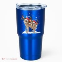 Wolf Christmas Santa Hat Tree Lights Xmas Funny Wolf Gift Tumbler thumb 0