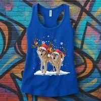 Wolf Christmas Santa Hat Tree Lights Xmas Funny Wolf Gift Women's Tank Top thumb 3