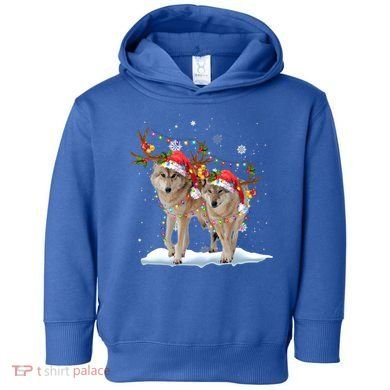 Wolf Christmas Santa Hat Tree Lights Xmas Funny Wolf Gift Toddler Hoodie