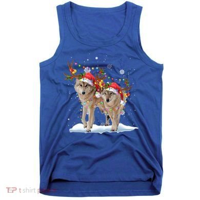 Wolf Christmas Santa Hat Tree Lights Xmas Funny Wolf Gift Tank Top