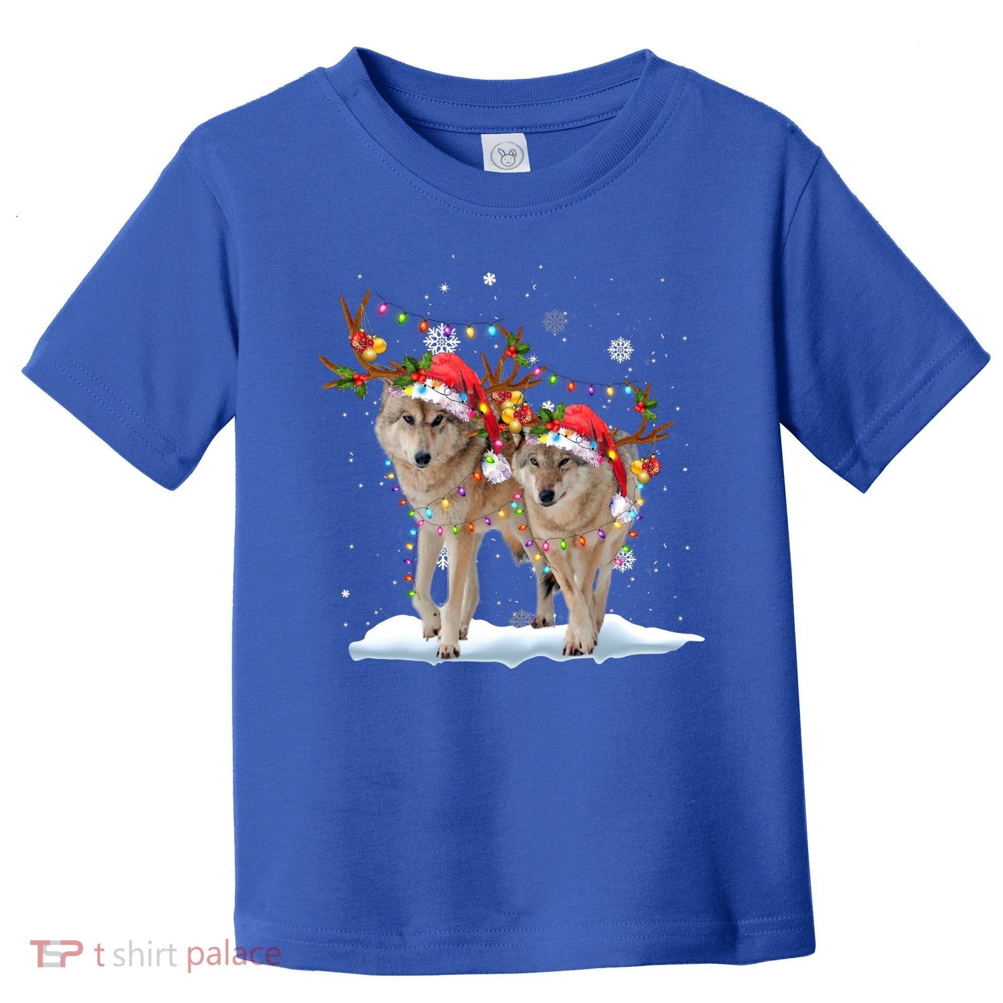 Wolf Christmas Santa Hat Tree Lights Xmas Funny Wolf Gift Toddler T-Shirt