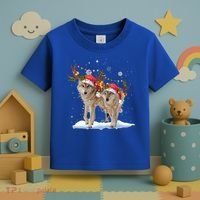Wolf Christmas Santa Hat Tree Lights Xmas Funny Wolf Gift Toddler T-Shirt thumb 3