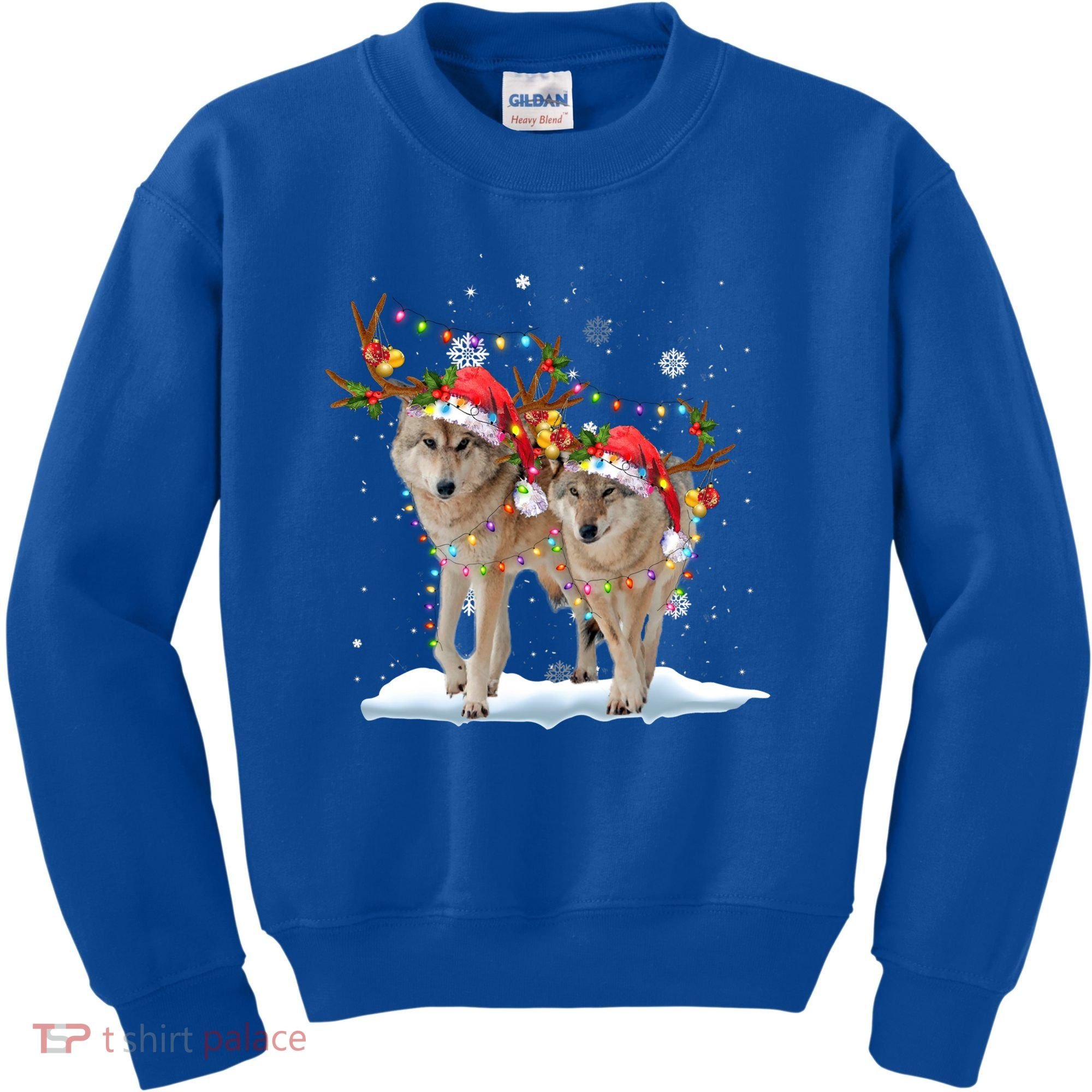 Wolf Christmas Santa Hat Tree Lights Xmas Funny Wolf Gift Kids Sweatshirt