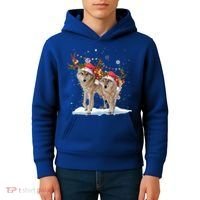 Wolf Christmas Santa Hat Tree Lights Xmas Funny Wolf Gift Kids Hoodie thumb 4
