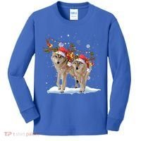 Wolf Christmas Santa Hat Tree Lights Xmas Funny Wolf Gift Kids Long Sleeve Shirt thumb 0