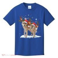 Wolf Christmas Santa Hat Tree Lights Xmas Funny Wolf Gift Kids T-Shirt thumb 0