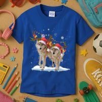 Wolf Christmas Santa Hat Tree Lights Xmas Funny Wolf Gift Kids T-Shirt thumb 3