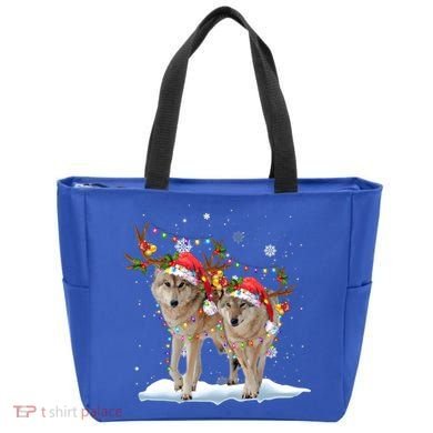 Wolf Christmas Santa Hat Tree Lights Xmas Funny Wolf Gift Tote Bag
