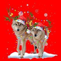 Wolf Christmas Santa Hat Tree Lights Xmas Funny Wolf Gift Santa Hat thumb 1