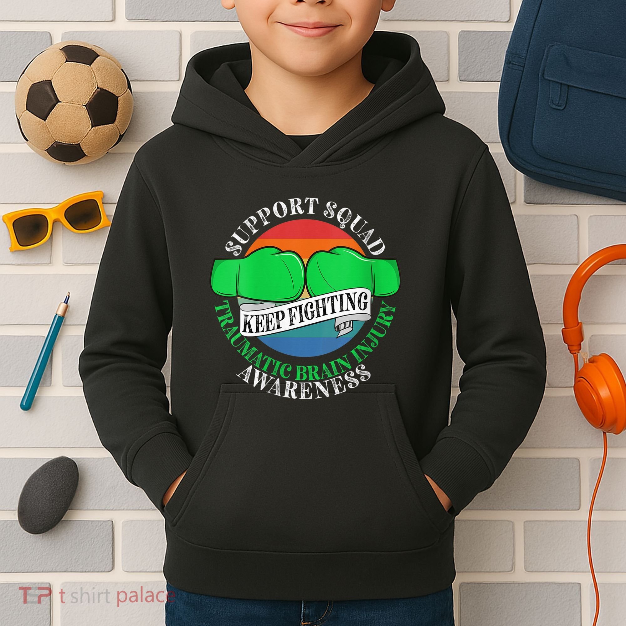 Wo Cancer Support Awareness Squad I TBI Traumatic Brain Injury Kids Hoodie