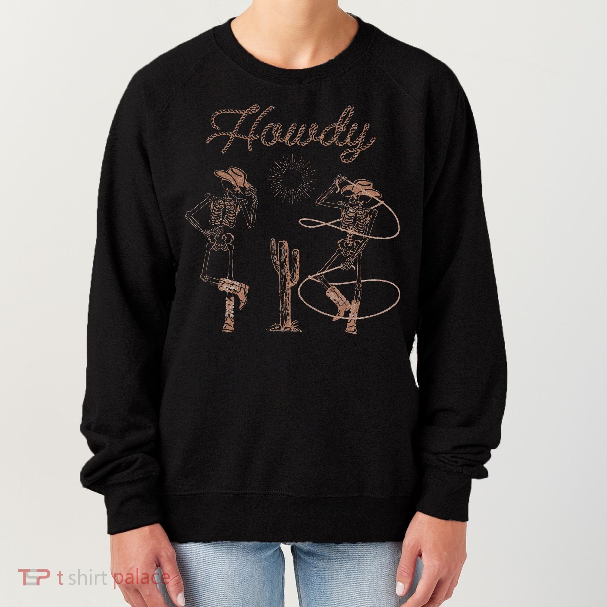 Western Cowboy Skeleton Dancing Howdy Halloween Women's Sweatshirt
