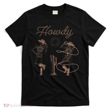 Western Cowboy Skeleton Dancing Howdy Halloween T-Shirt