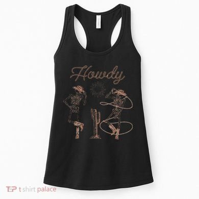 Western Cowboy Skeleton Dancing Howdy Halloween Women's Tank Top
