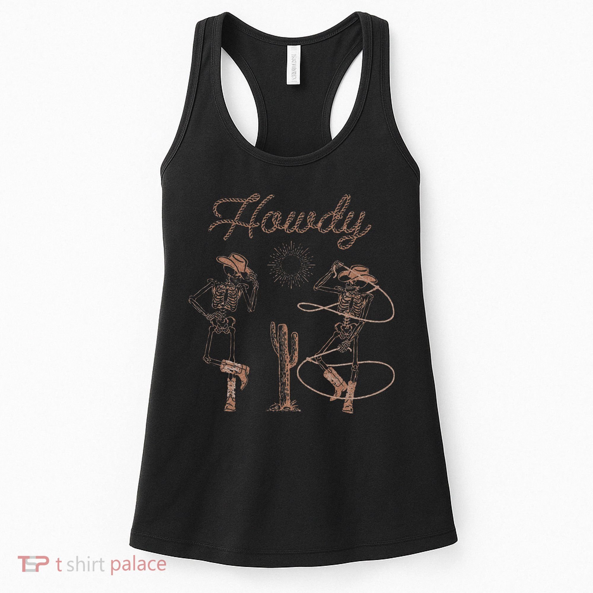 Western Cowboy Skeleton Dancing Howdy Halloween Women's Tank Top