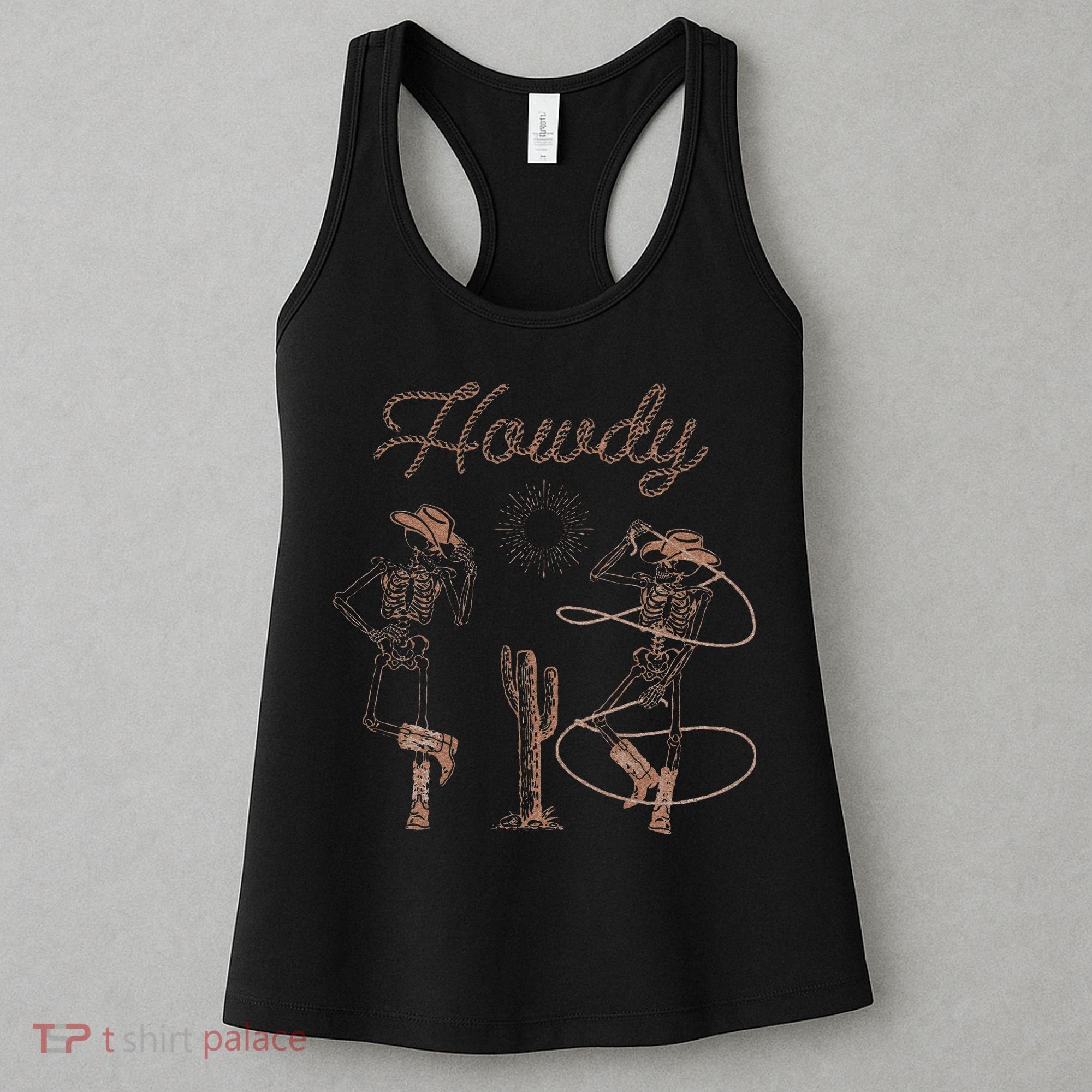 Western Cowboy Skeleton Dancing Howdy Halloween Women's Tank Top