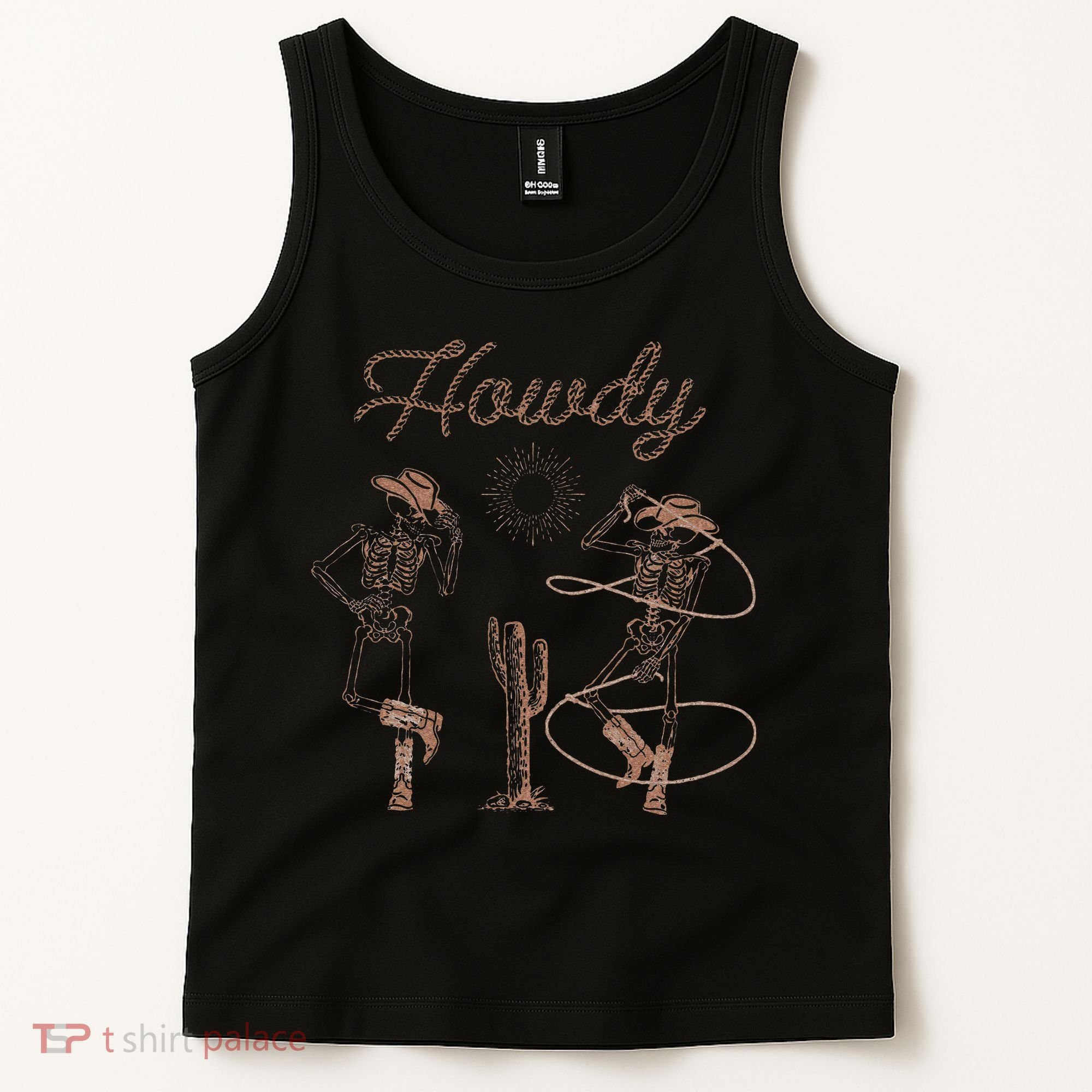 Western Cowboy Skeleton Dancing Howdy Halloween Tank Top
