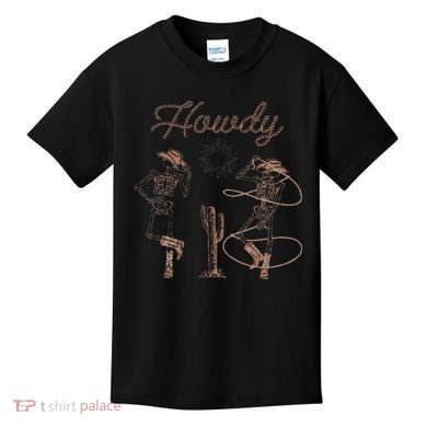 Western Cowboy Skeleton Dancing Howdy Halloween Kids T-Shirt