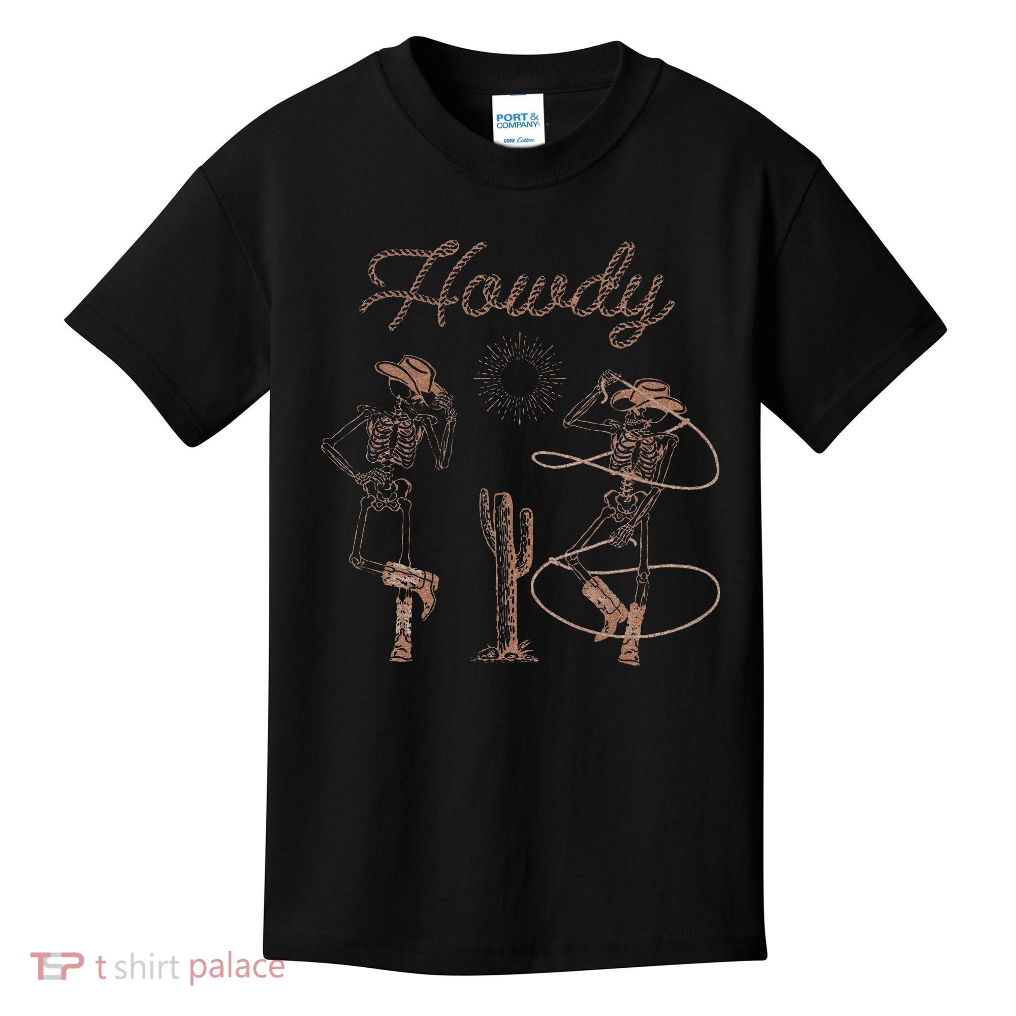 Western Cowboy Skeleton Dancing Howdy Halloween Kids T-Shirt