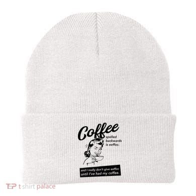 Womens Coffee Spelled Backwards Is Eeffoc Coffee Vintage Design Beanie