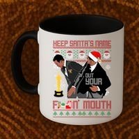 Will Chris Slap Award Show Keep Santa's Name Out Your Mouth Ugly Christmas Coffee Mug thumb 2