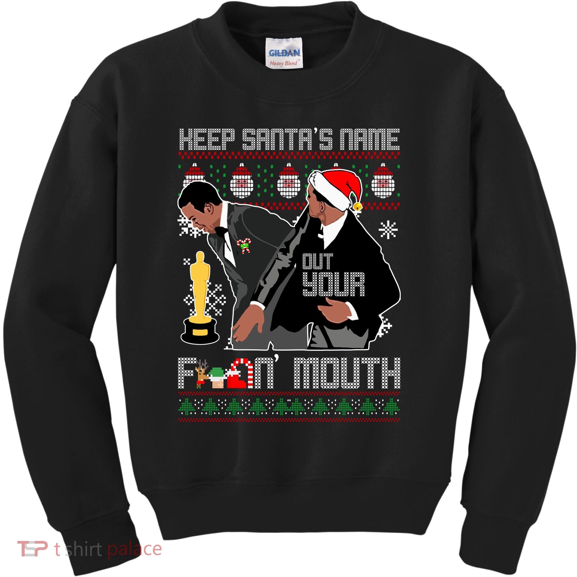 Will Chris Slap Award Show Keep Santa's Name Out Your Mouth Ugly Christmas Kids Sweatshirt